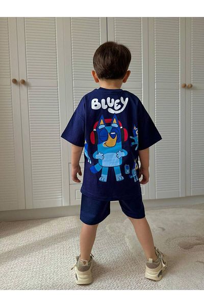 JELİBOOM Bluey Motif 100% Organic Cotton Children's Shorts Set