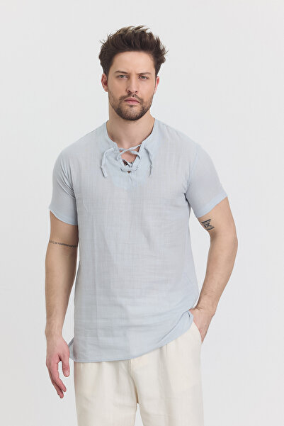 TCT TEKSTİL ЧОЛОВІЧА СОРОЧКА З КОРОТКИМИ РУКАВАМИ - З ДЕТАЛЬЮ НА КОМИРІ (ШАНТУК) - СОРОЧКА ALAÇATI - 4590