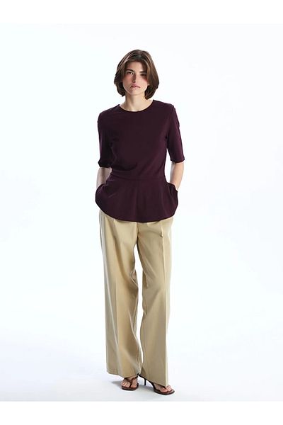 LC Waikiki Μπλούζα LCW Vision Burgundy Crew Neck Peplum