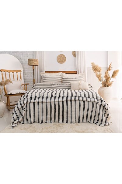 Dokubba Φυσικό ριγέ κάλυμμα κρεβατιού 4 στρώσεων King Size Muslin