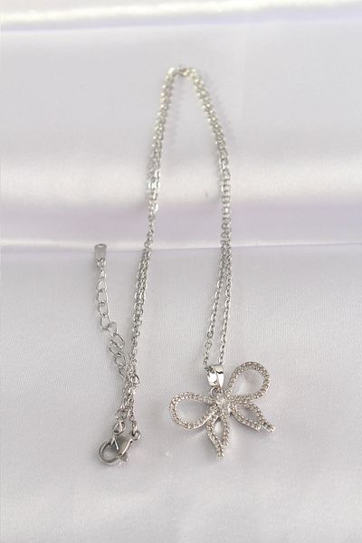 Skygo 316L Steel Chain Silver Color Zircon Stone Bow Necklace - Tj-Bko8671