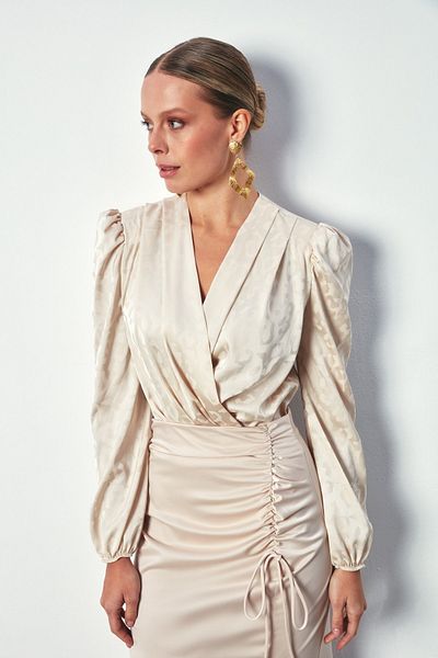 Sateen Блуза с двуредно закопчаване и шарки - Бежова