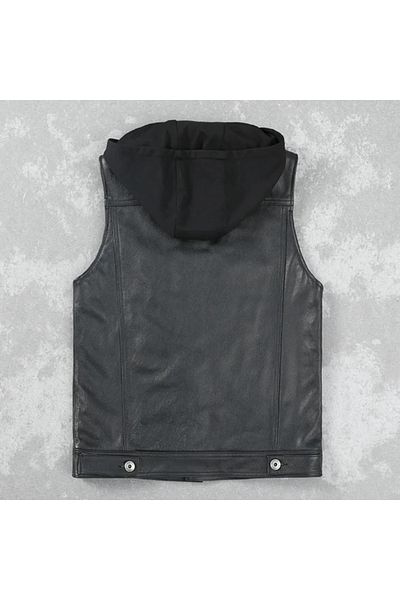 NYC GİYİM TEKSTİL Hooded genuine leather vest