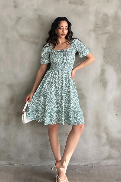 Mila Mint Green Patterned Gimpel Dress