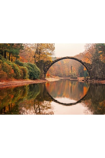 Zumzeria Tablou Canvas Toamnă Colorată și Frumoasă Reflecție a Podului, 80x50cm