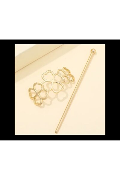 TREND Gold Metal Four Leaf Clover Design Bun Barrette - Hair Stick - Chopstick Hair Accessory