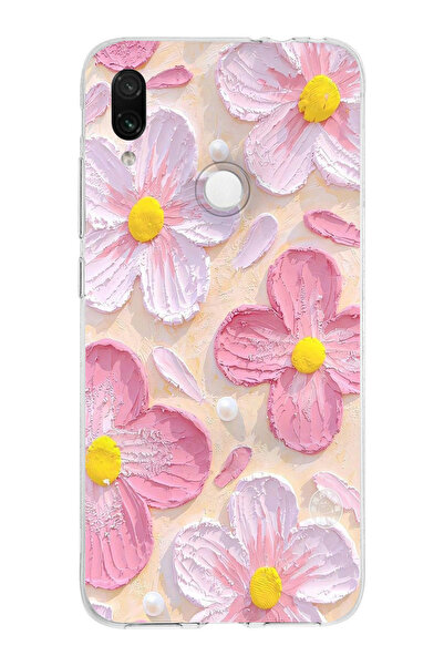 moonset Xiaomi Redmi Note 7 Uyumlu Pastel Çiçek Tasarımlı Baskılı Şeffaf Tele...