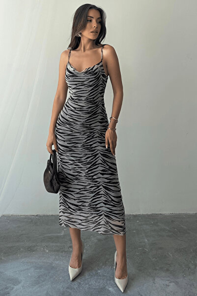 Paw Garage Women's Megan Zebra Patterned Degas Collar Adjustable Strap Lined Dress