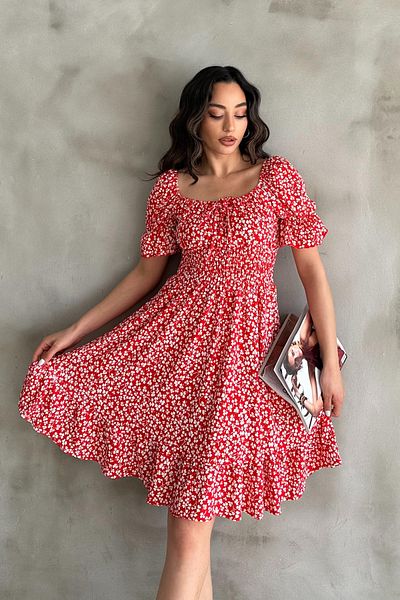 Mila Red Patterned Gimpel Dress