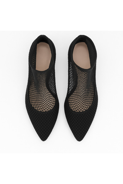 ela777 Pantofi de damă Twist din piele de căprioară neagră și plasă neagră cu...