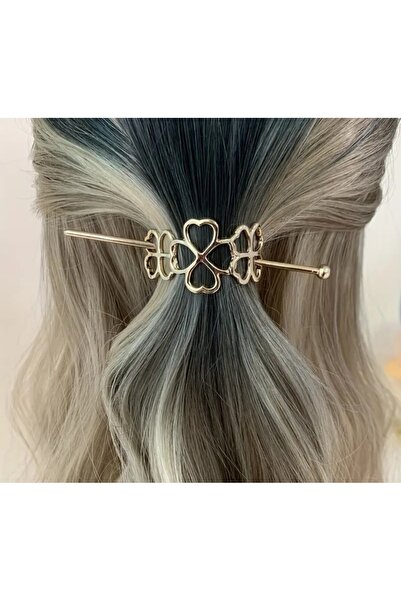 TREND Gold Metal Four Leaf Clover Design Bun Barrette - Hair Stick - Chopstick Hair Accessory