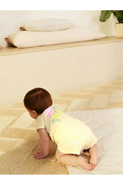 Next Baby 100% Organic Cotton Yellow Striped Lemon Fruit Jersey Single Baby Romper