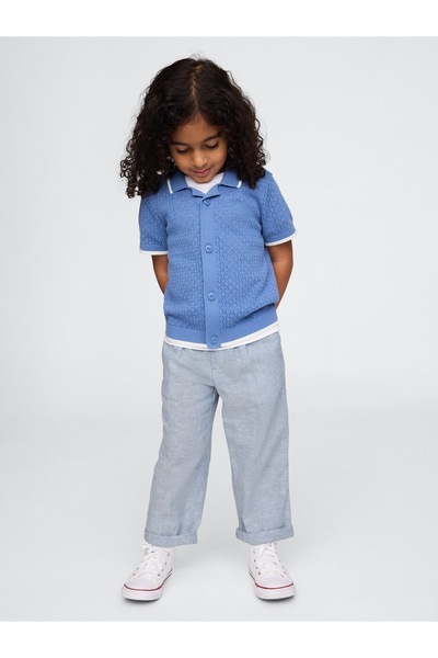 GAP Erkek Bebek Mavi Keten Pamuk Karışımlı Pull-On Pantolon