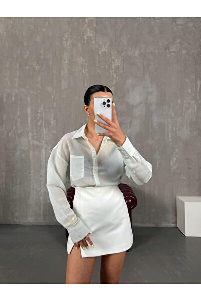 Gaus Yeşil Çizgili Hafif Transparan Muadil Gömlek Gaus00153