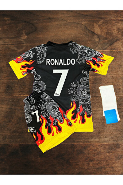 Alaturka Mix Cristiano Ronaldo Cr7 Özel Tasarım R€al Mædrid Alevli Çocuk Forması