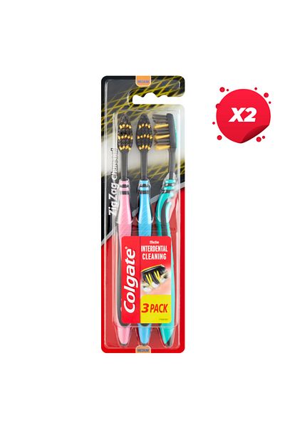 Colgate X2 - COLGATE TOOTHBRUSH ZIG ZAG CHARCOAL MEDIUM 3PCS/SET