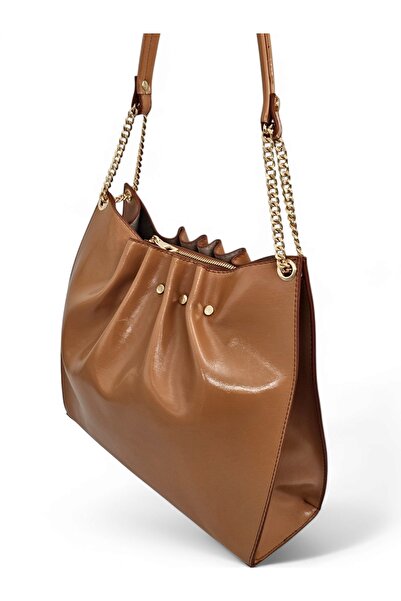 Evident Somon Rugan Zincir Detaylı Pileli Kadın Omuz Çantası