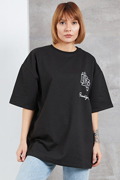 Caddebostan Moda Tricou oversize cu imprimeu New York Tricou largi și lejer