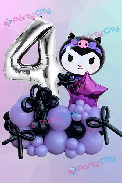 Party City Σετ με θέμα το μπαλόνι Kuromi Foil Age 4 - Μπαλόνι λουκάνικο - Μίνι σετ με μπαλόνι γιορτής γενεθλίων