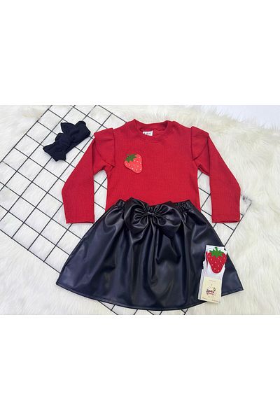 ŞAPKAKİDS FUSTA PIELE CU FUNDITĂ ROȘU CAPSUNI -ȘOSEPE-SET BANDANA RIBANA