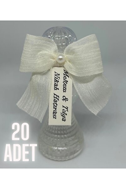 MayaArtDesign Beyaz Keten Kurdeleli Mika Şişe 50cc Limon Kolonyası - Söz - Nişan - Bebek Hediyelik (20 ADET)