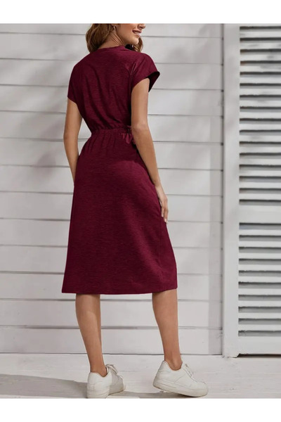 ARONA munn collection Дамска рокля с къс ръкав, еластична талия и вискоза