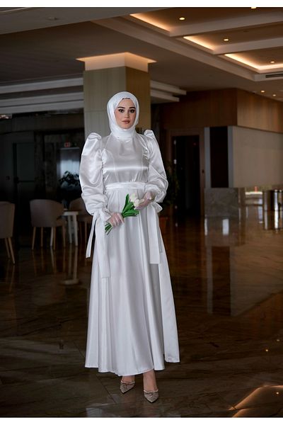 By Atelier White Noble Tuxedo Night Dress with Tieable Sleeves
