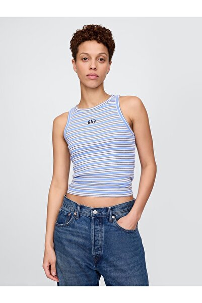 GAP Kadın Mavi Gap Logo Fitilli Halter Yaka Atlet