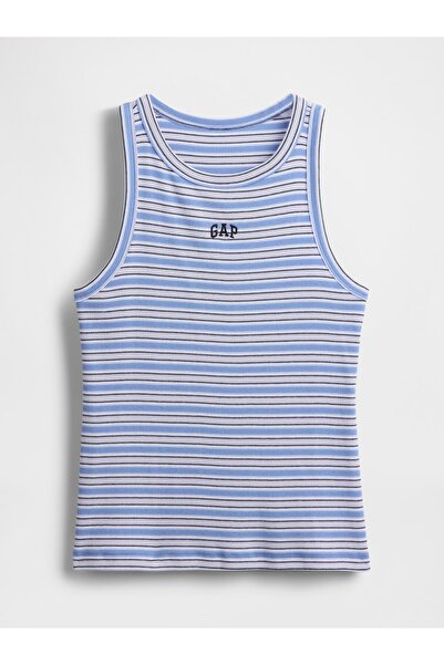 GAP Kadın Mavi Gap Logo Fitilli Halter Yaka Atlet