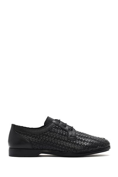 Derimod Men's Black Braided Laced Leather Casual Shoes 25Sfd 740829