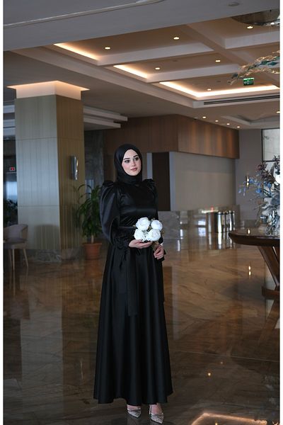 By Atelier Black Noble Tuxedo Dress with Tie-Up Sleeves
