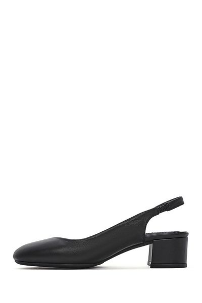 Derimod Flex Women's Black Open Back Thick Short Heeled Leather Shoes 25Sfd 380318