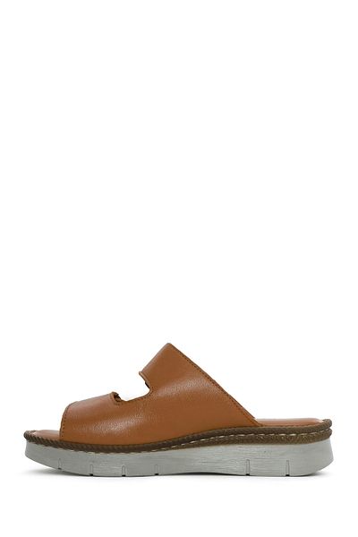 Derimod Women's Tan Double Striped Leather Comfort Slippers 25Sfd 320918