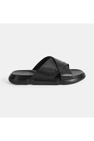 Desa Men's Black Leather Slippers