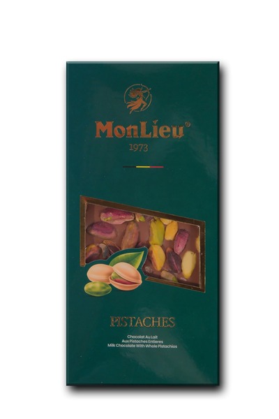 MonLieu Pistaches Bütün Antep Fıstıklı Sütlü Belçika Çikolatası, 100g