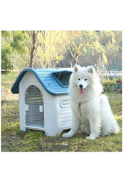 COOYA Medium-sized dog house,sturdy and durable,rainproof structure,with skylight,easy to install,blue