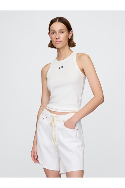 GAP Kadın Kırık Beyaz Logo Fitilli Halter Yaka Atlet