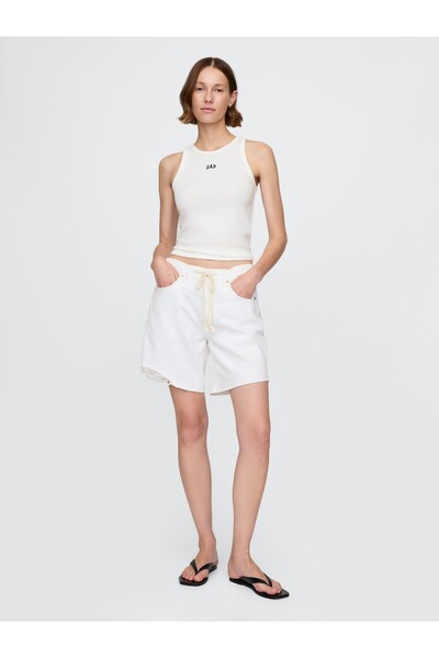 GAP Kadın Kırık Beyaz Logo Fitilli Halter Yaka Atlet