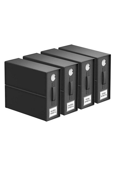 COOYA 4-piece foldable clothing storage box, round window design, with label card, easy to use, black
