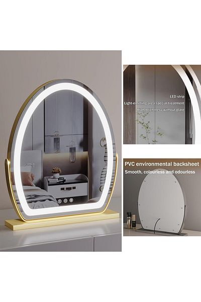 COOYA Oval LED makeup mirror, painted frame, smart touch, three-color lighting, 350 rotation, 40*50 cm