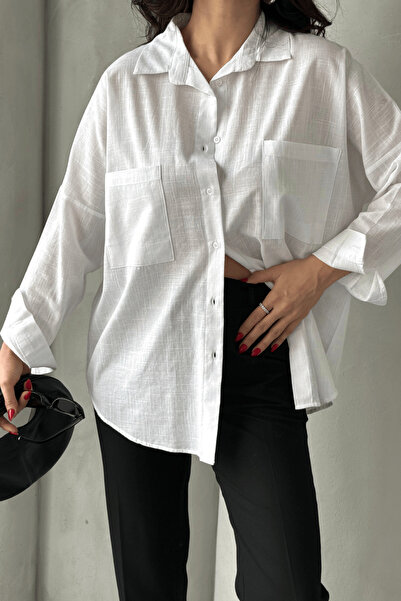 Paw Garage Cămașă oversize din in pentru femei Harper, cu buzunare duble, colecția de vară 2025