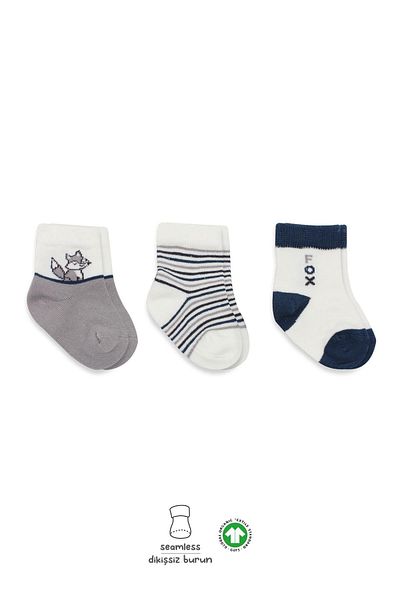 Bistyle Gray 3-Piece Combed Cotton Socks - Bs10109