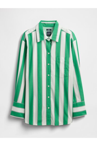 GAP Kadın Yeşil Poplin Big Gömlek