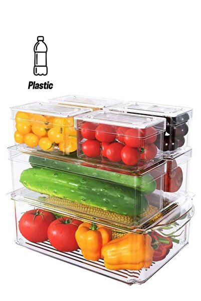 COOYA 7 Piece Fridge Organiser Set, With Handles, Various Sizes, Suitable for Fruits and Vegetables