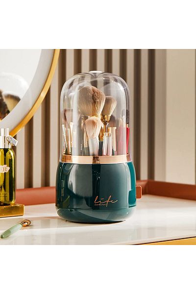 ETG Makeup Brush Holder Organizer with Lid, Rotating Dustproof Make Up Brushes Container
