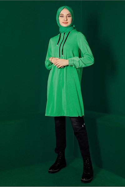 Alvina 43303 Model Hooded Zippered Tracksuit Tunic