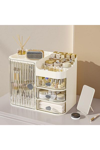 ETG Makeup Organizer Large Capacity Cosmetic Storage Box Brush Holder Dustproof Drawer with Mirror
