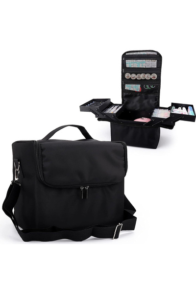 ETG Large Makeup Carrying Train Case for Women,Black Travel Makeup Organizer Bag Storage Box