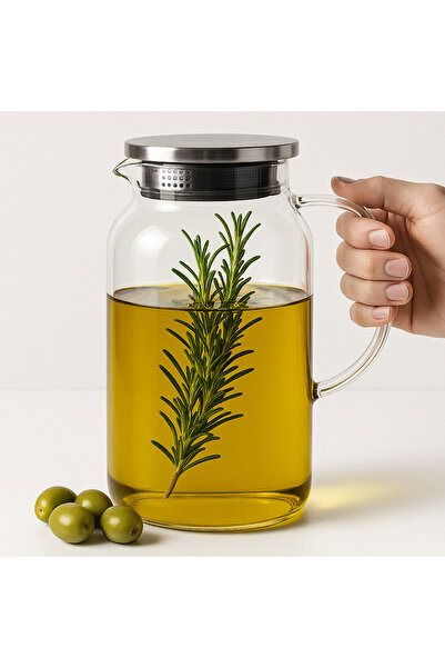 Vivien Home Borosilikat Cam 1.8 ml Zeytinyağı Sıvıyağı Şişesi Yağdanlık Yağlı...