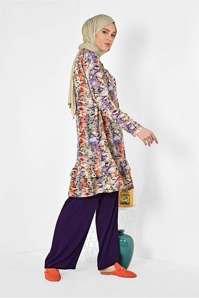 Alvina 4031 Model Colorful Patterned Tunic